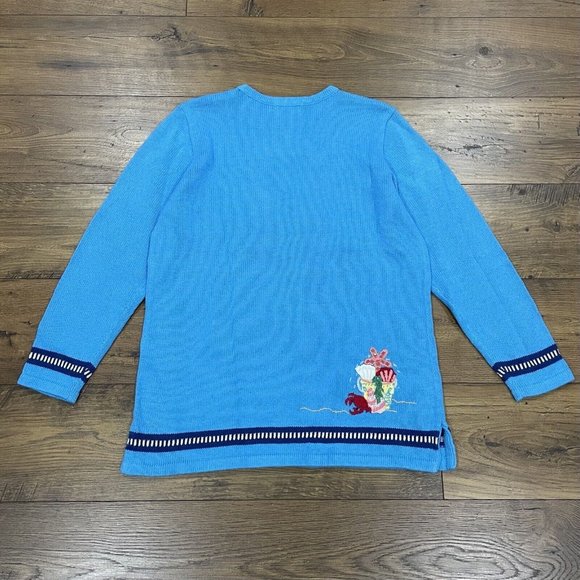 Quacker Factory Sweater Tunic Women Medium Embroidered Sea Life Seashell Coastal - Picture 8 of 12